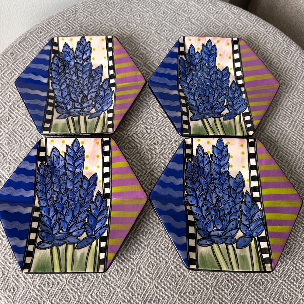 Set of 4 Prospero Designworks Floral Geometric Hexagonal 6" Plates – Lavender